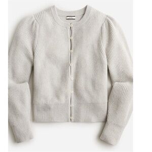 J. Crew 100% Cashmere puff-sleeve cardigan sweater size XS, Heather Gray NWT